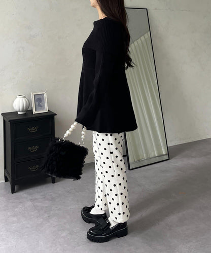 【防靜電】一字肩荷葉邊針織衫