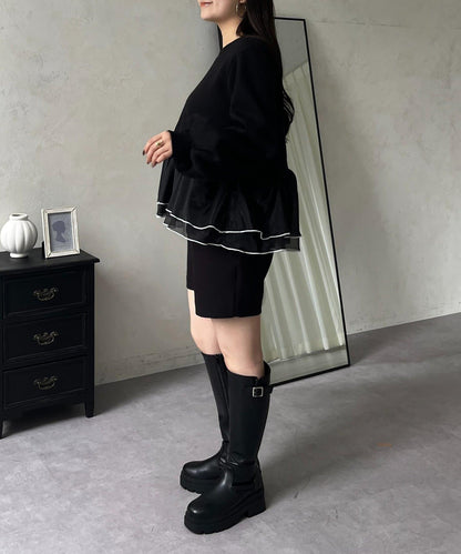 拼色下襬荷葉邊衛衣