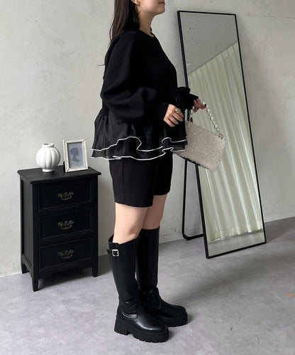 拼色下襬荷葉邊衛衣