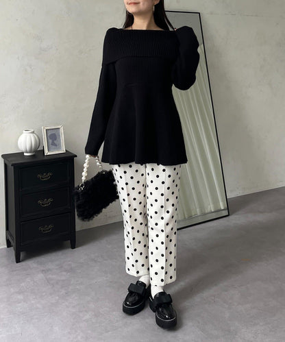 【防靜電】一字肩荷葉邊針織衫