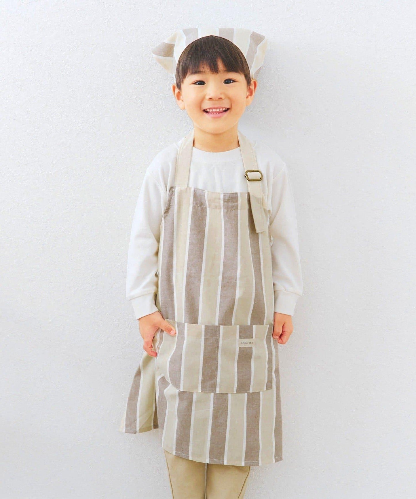 ダブルストライプキッズエプロン&三角巾セット