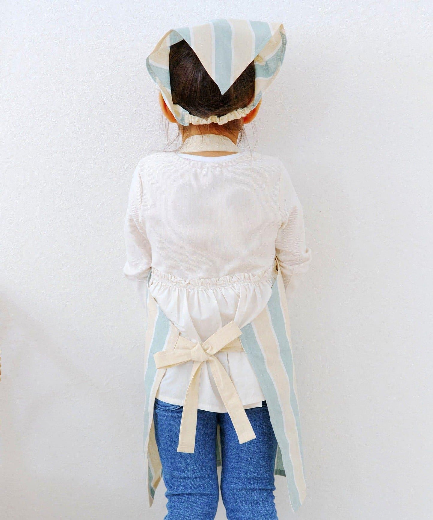 ダブルストライプキッズエプロン&三角巾セット