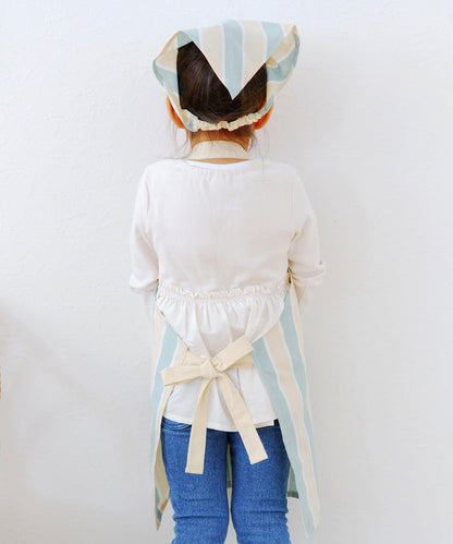 ダブルストライプキッズエプロン&三角巾セット