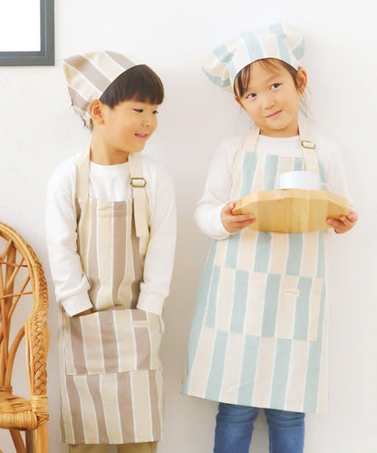 ダブルストライプキッズエプロン&三角巾セット