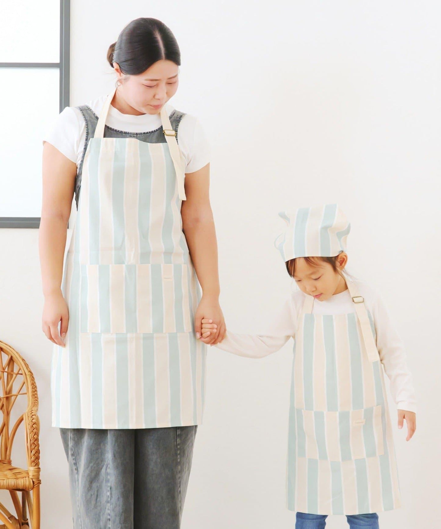 ダブルストライプキッズエプロン&三角巾セット