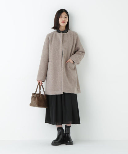 羊羔絨無領大衣