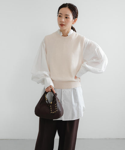 褶皺棉質荷葉邊領襯衫