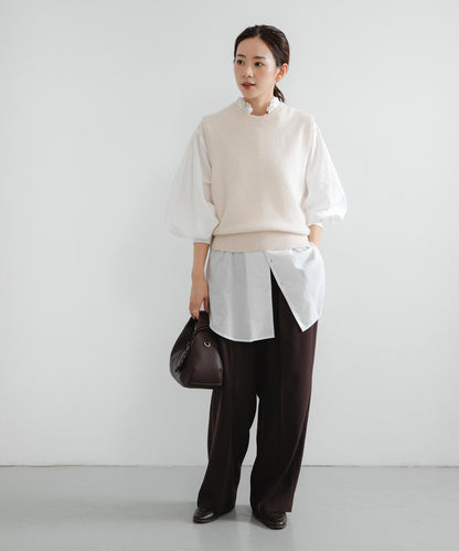 褶皺棉質荷葉邊領襯衫