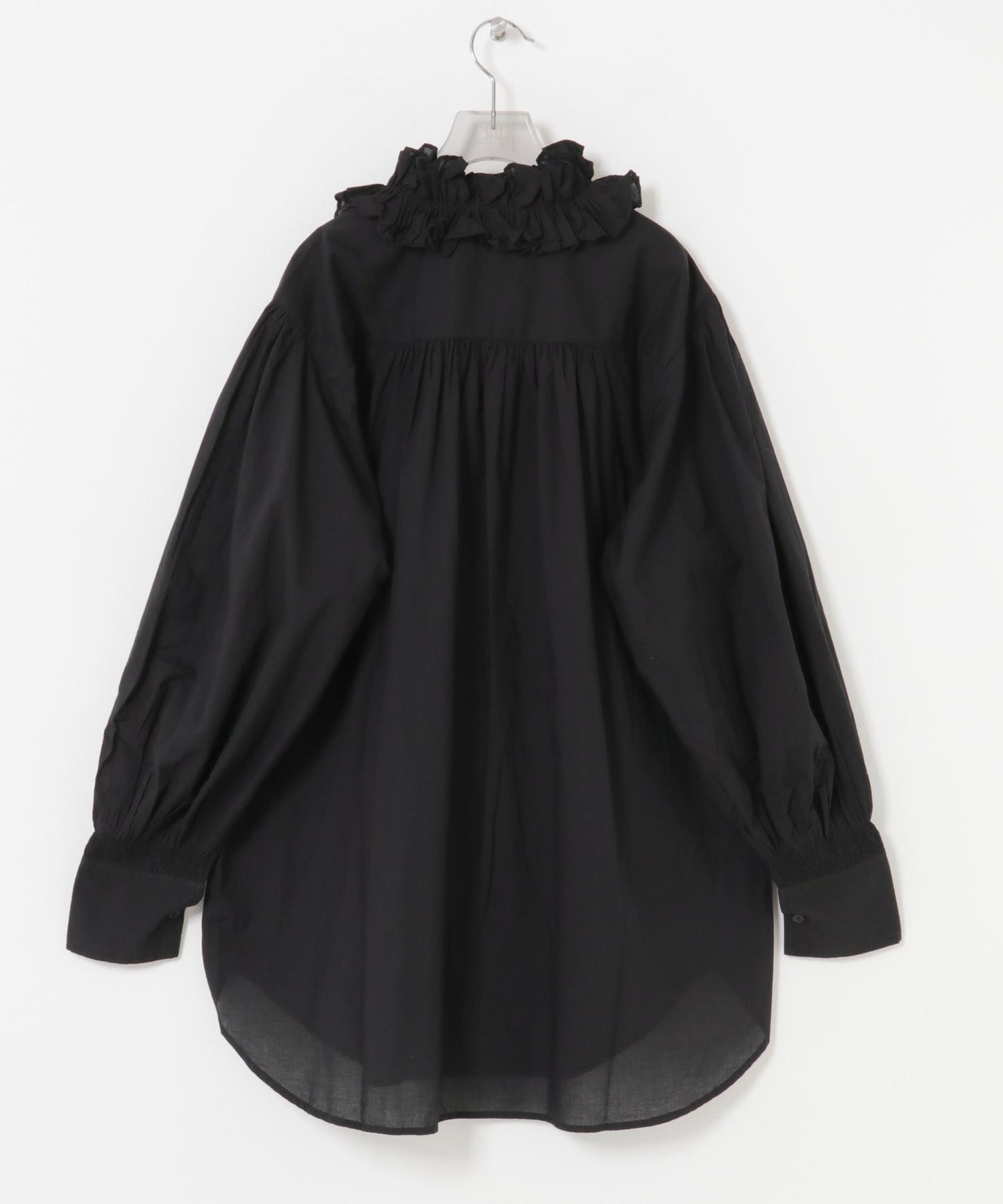 褶皺棉質荷葉邊領襯衫