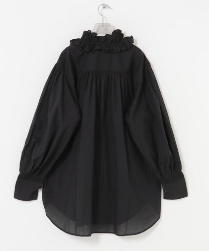 褶皺棉質荷葉邊領襯衫