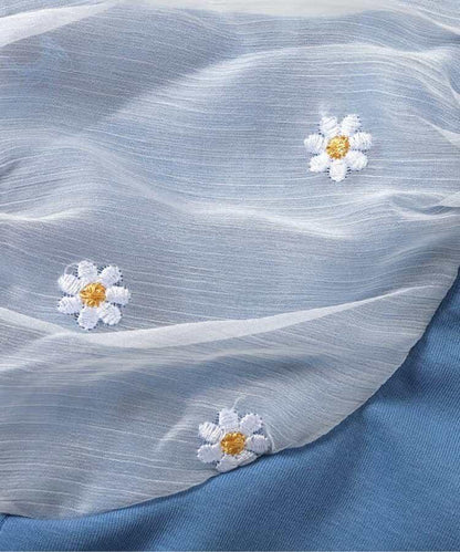 3柄刺繡網紗袖連衣裙