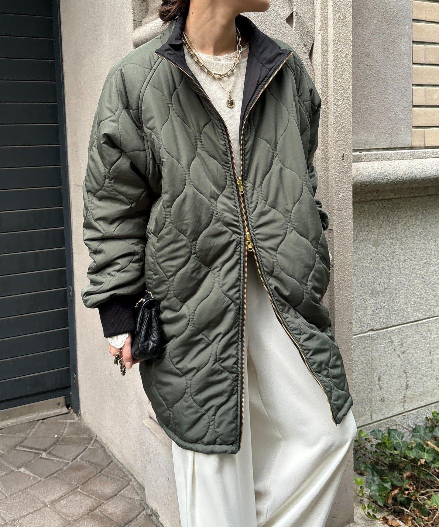 菱格絎縫雙面穿大衣