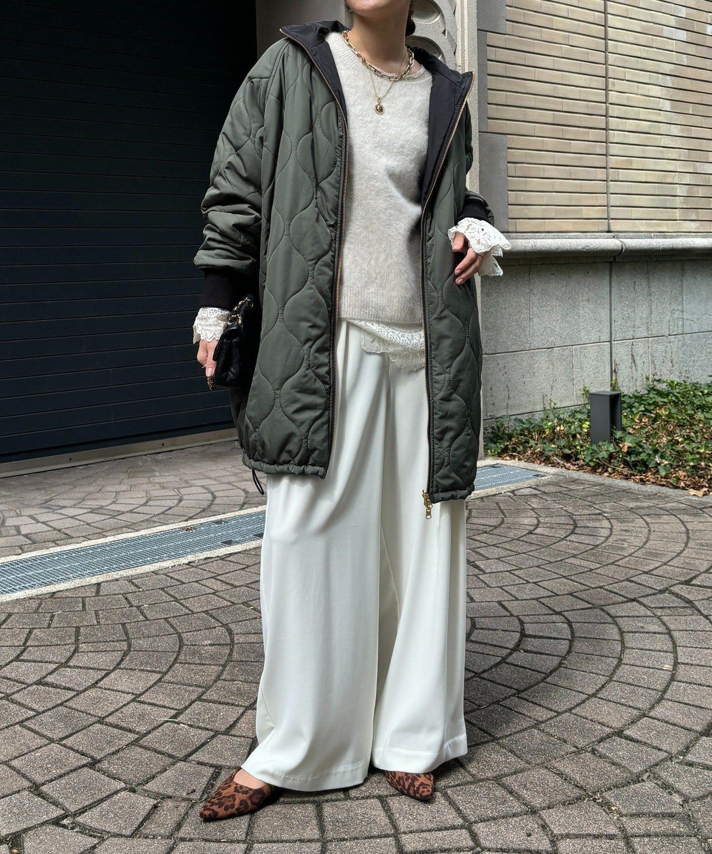 菱格絎縫雙面穿大衣