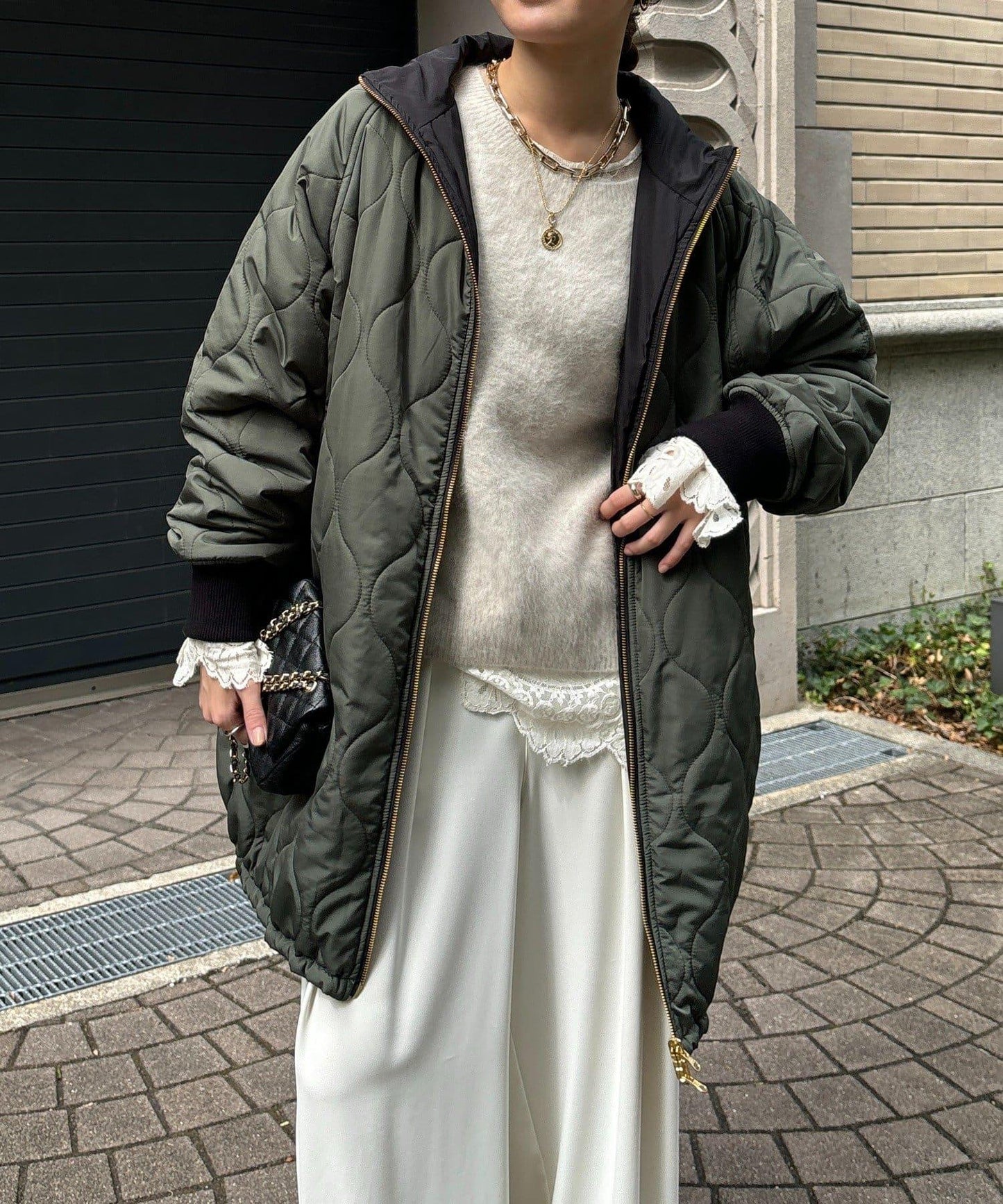 菱格絎縫雙面穿大衣