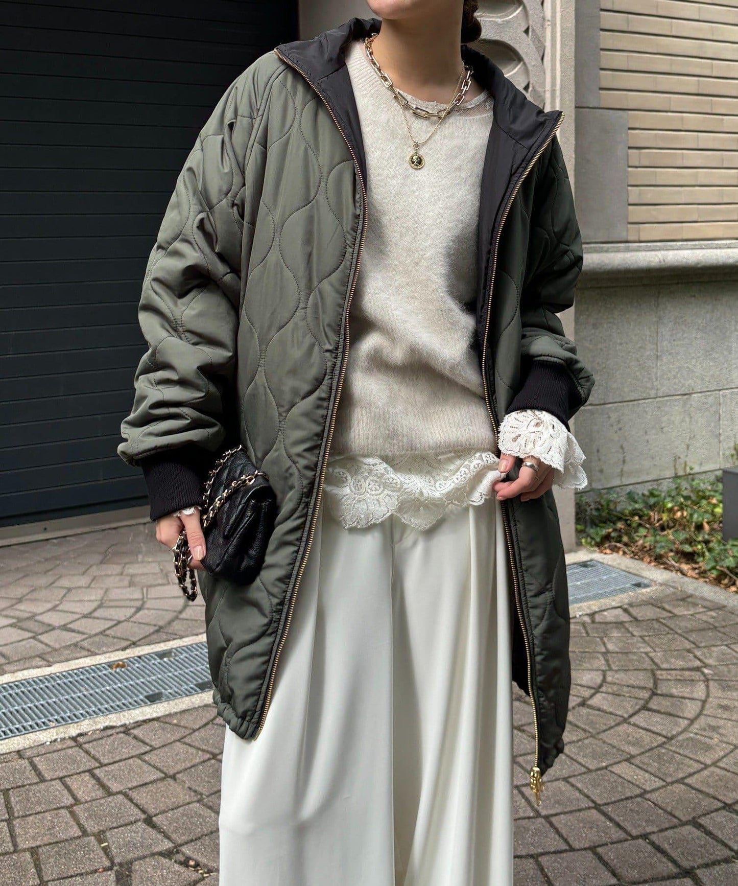 菱格絎縫雙面穿大衣