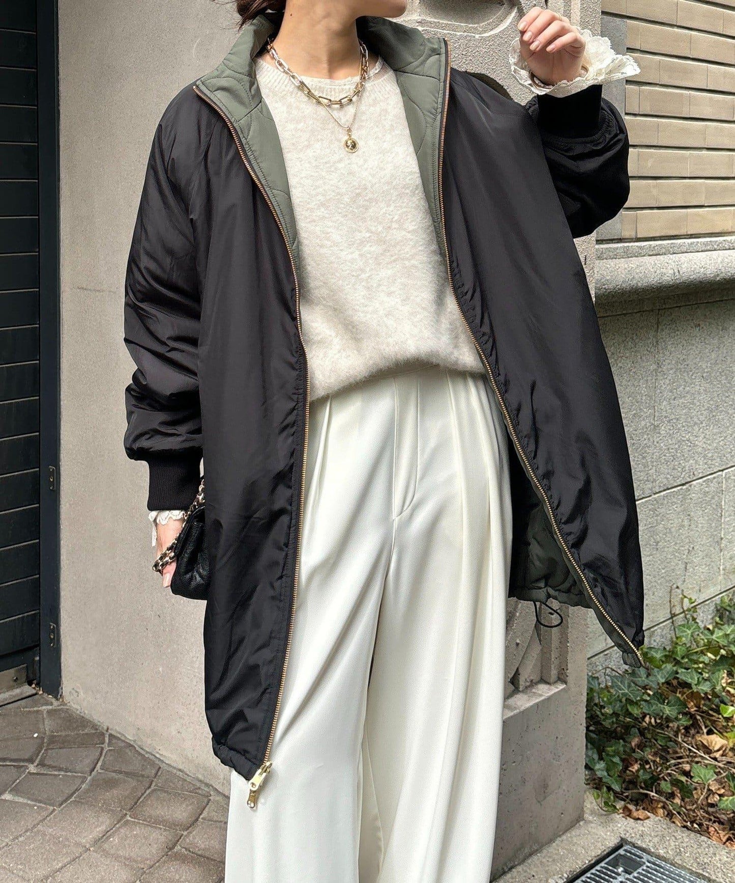 菱格絎縫雙面穿大衣