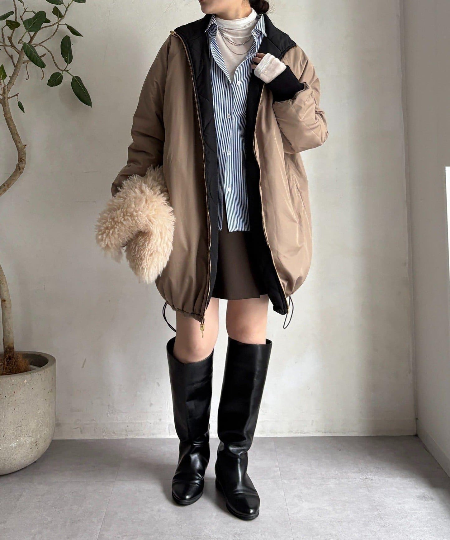 菱格絎縫雙面穿大衣