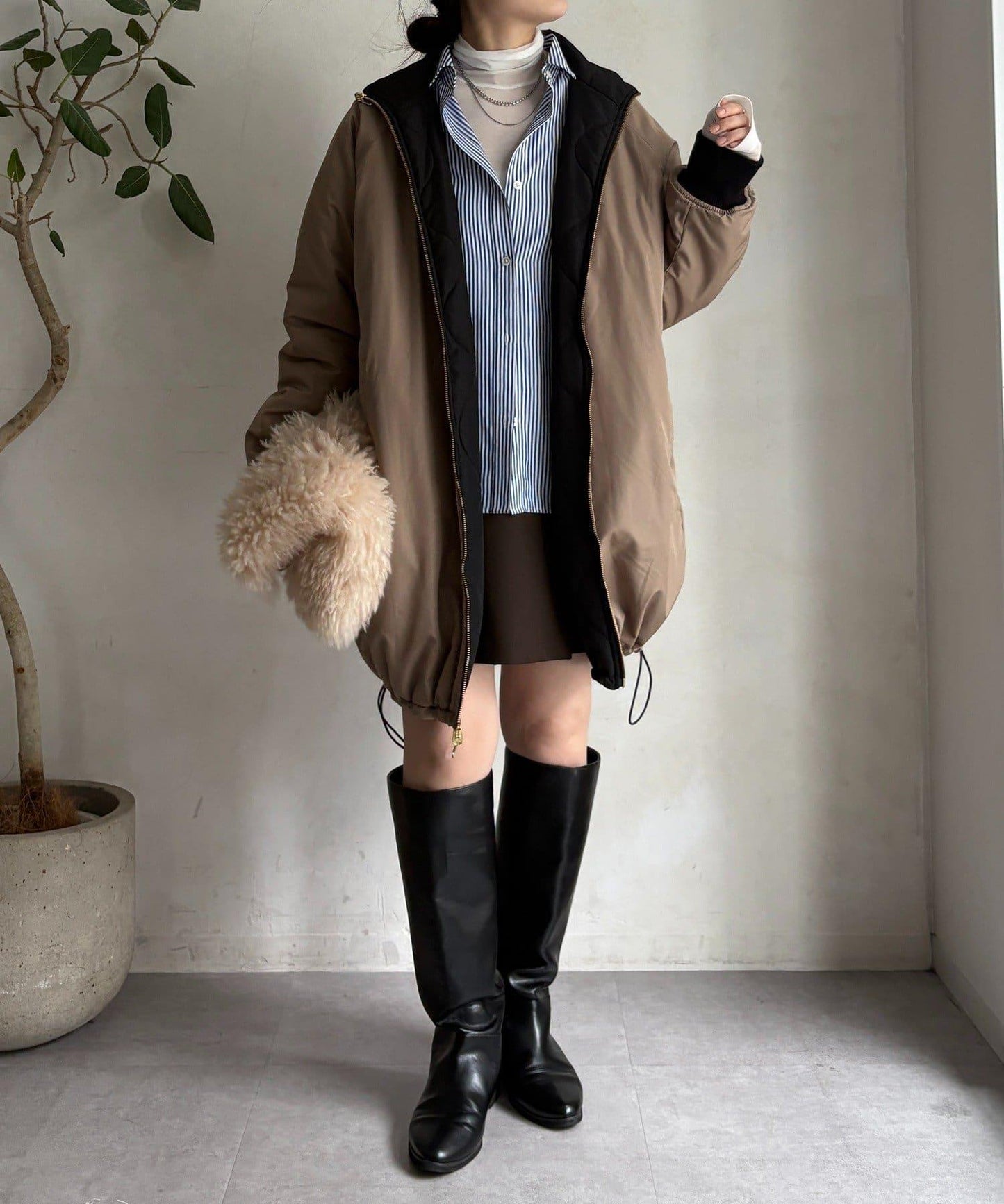 菱格絎縫雙面穿大衣