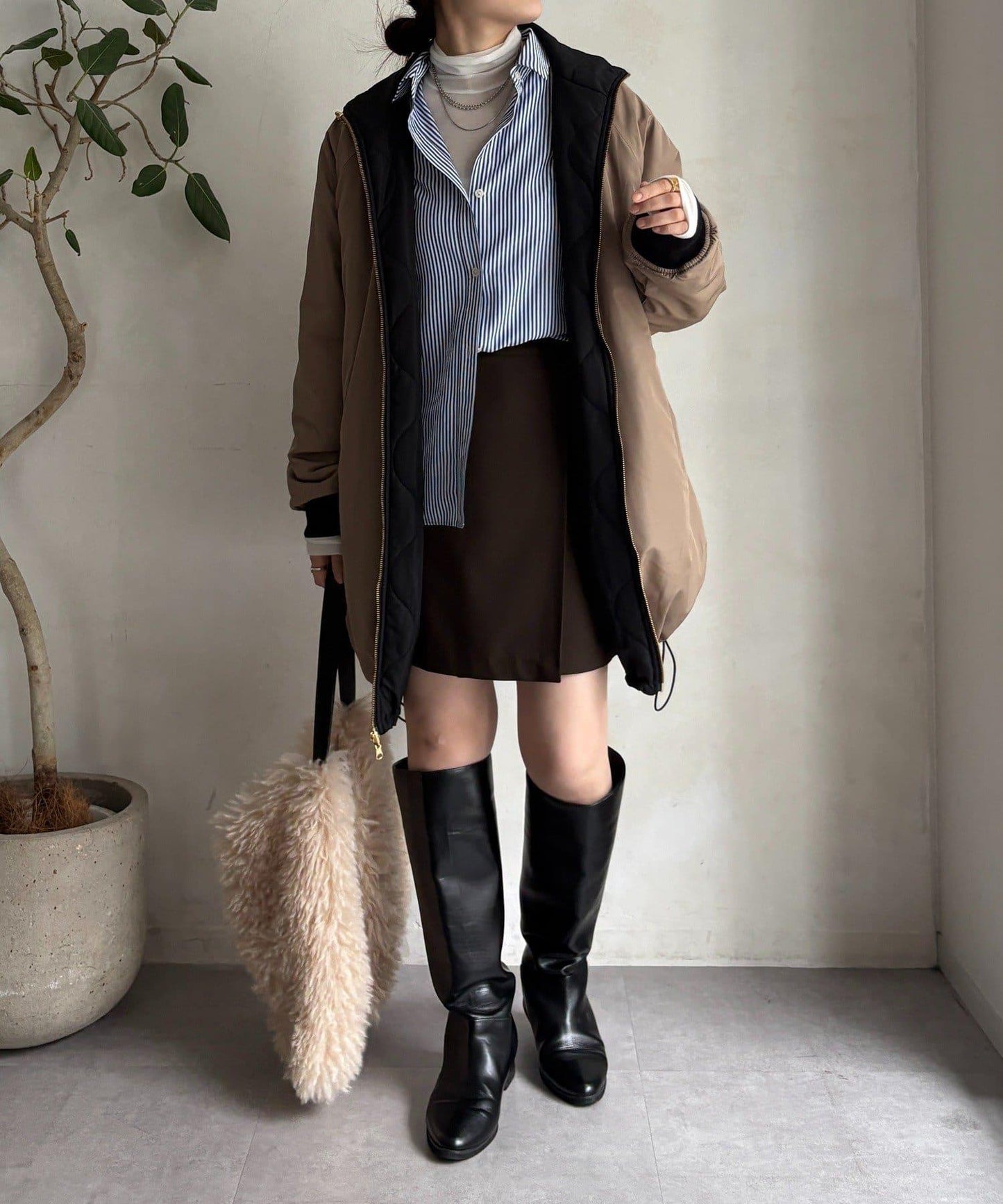 菱格絎縫雙面穿大衣