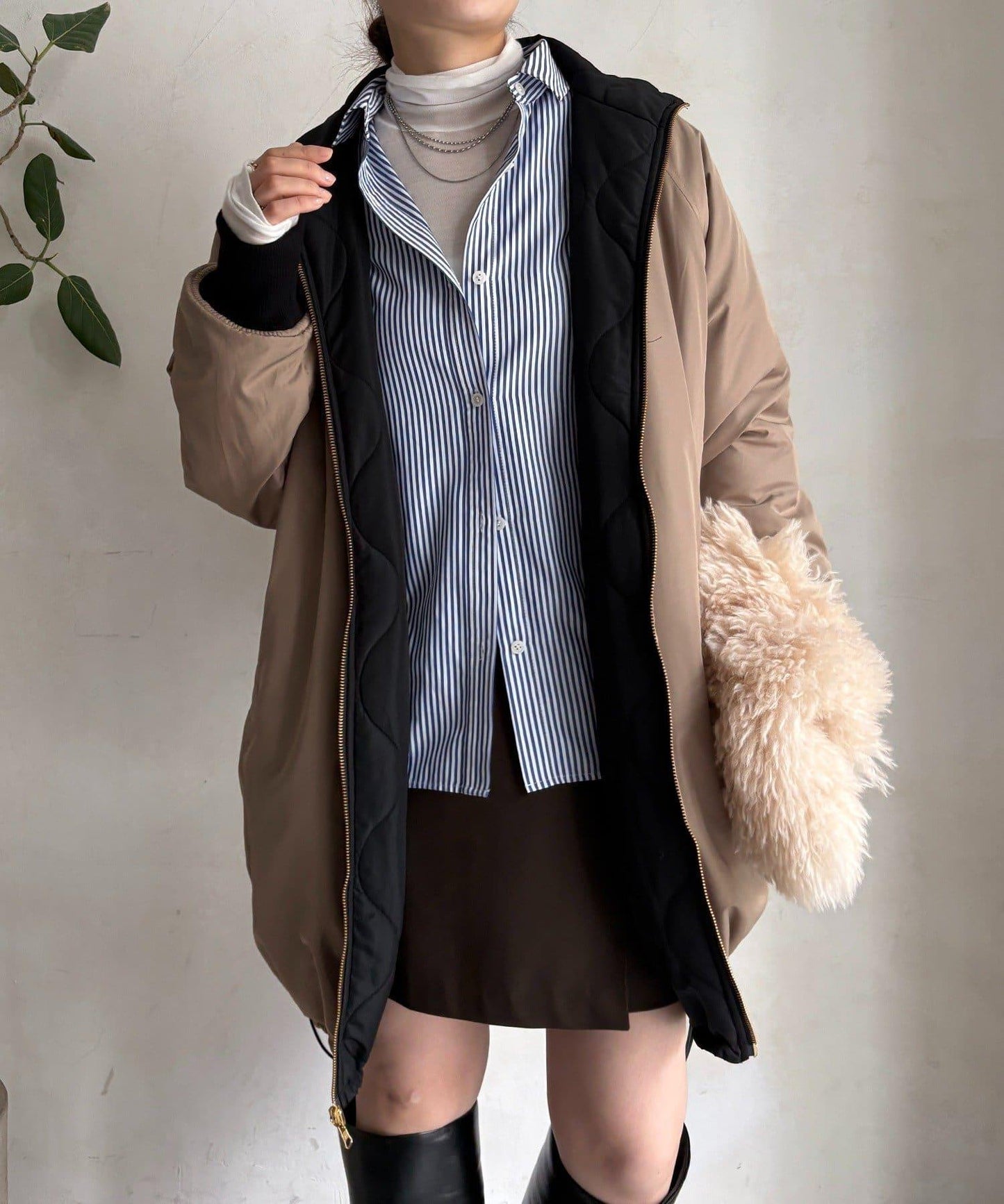 菱格絎縫雙面穿大衣