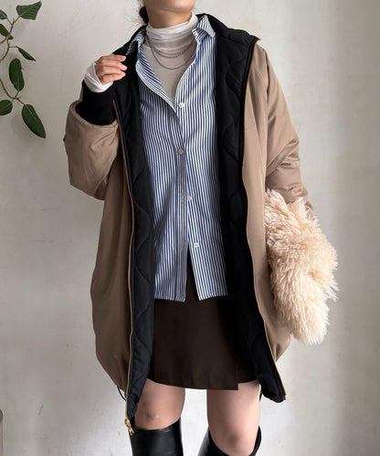 菱格絎縫雙面穿大衣