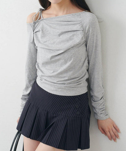 【mystic】[mline]抽繩一字肩針織衫