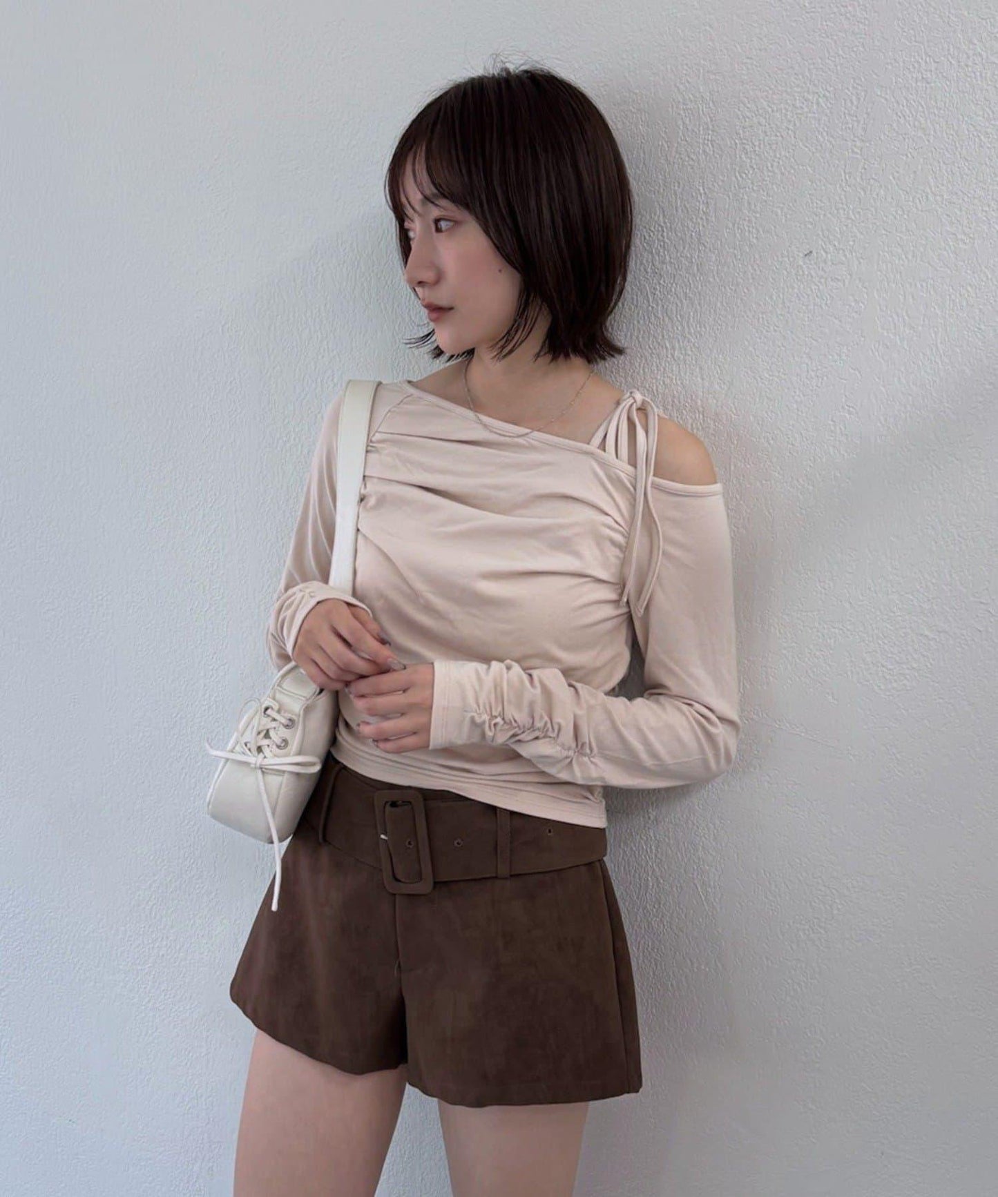 【mystic】[mline]抽繩一字肩針織衫