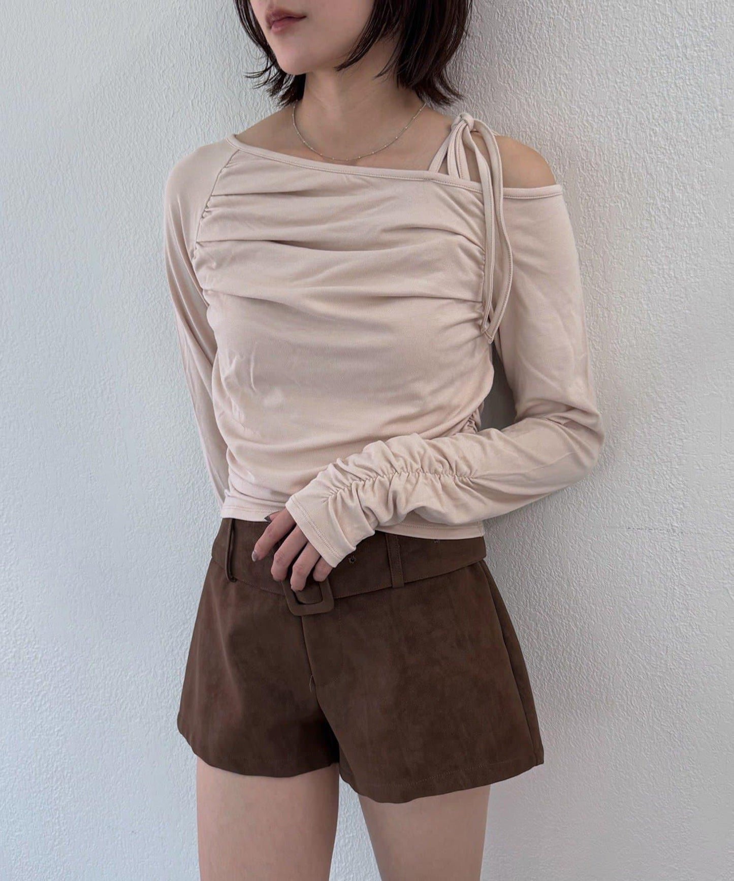 【mystic】[mline]抽繩一字肩針織衫