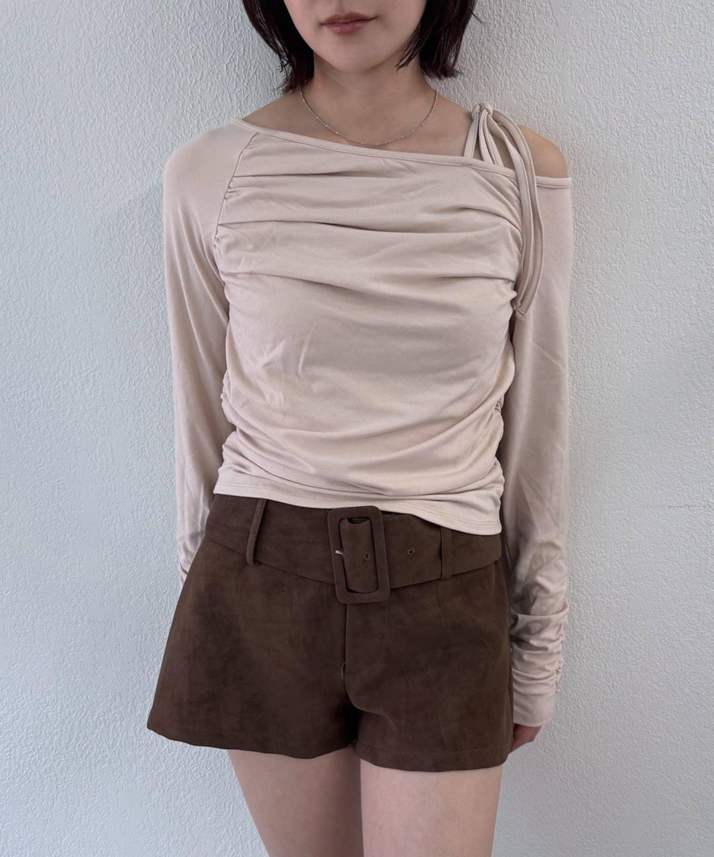 【mystic】[mline]抽繩一字肩針織衫