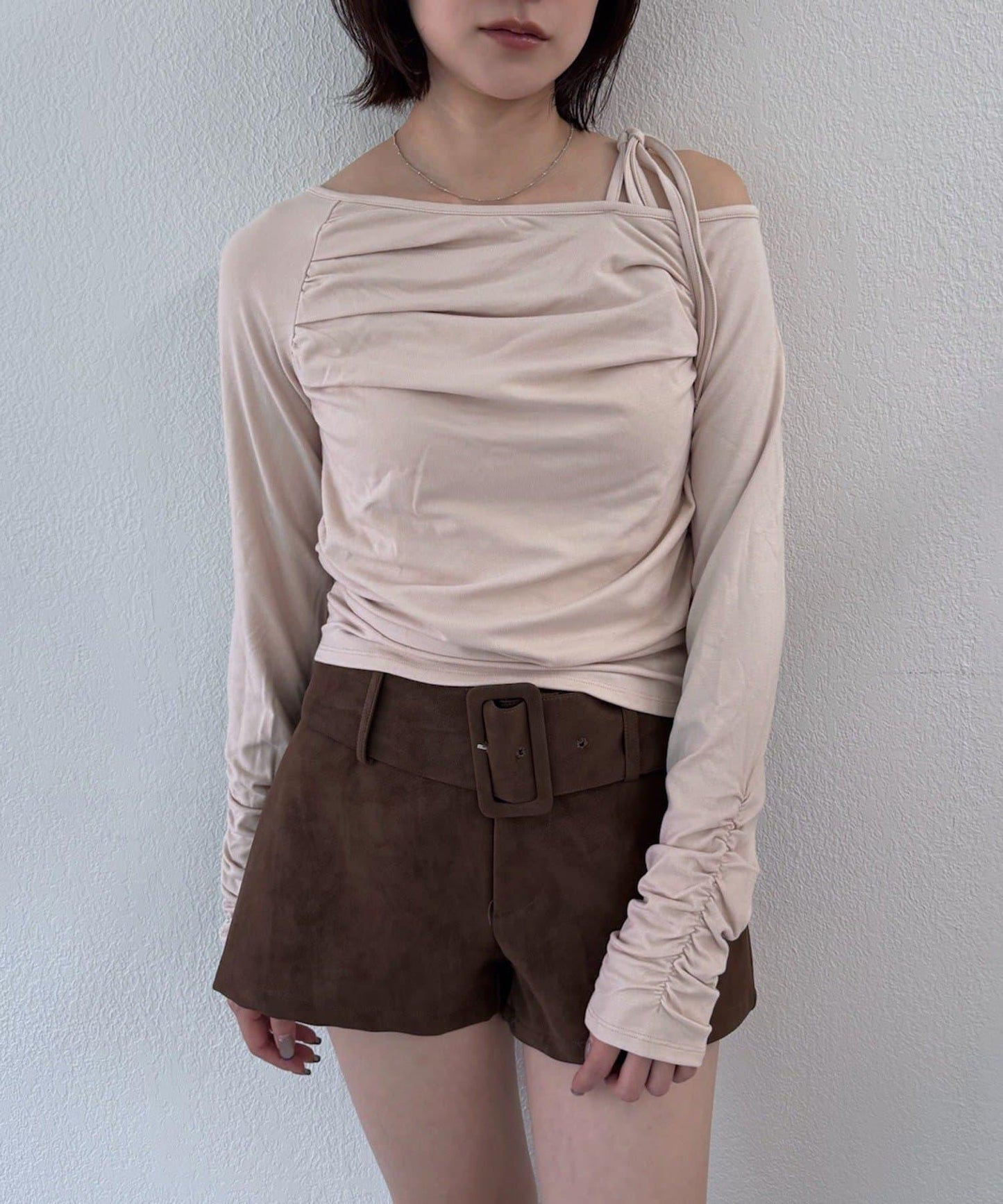 【mystic】[mline]抽繩一字肩針織衫