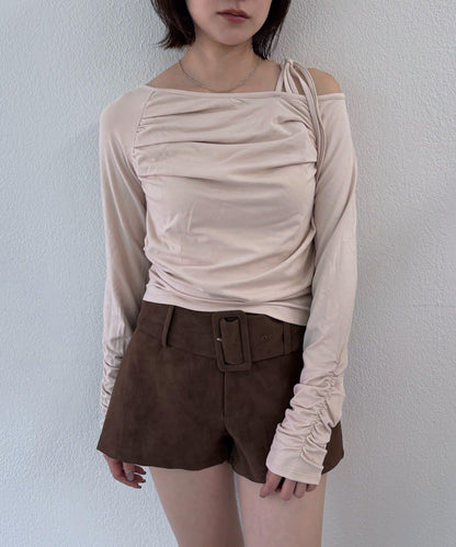 【mystic】[mline]抽繩一字肩針織衫