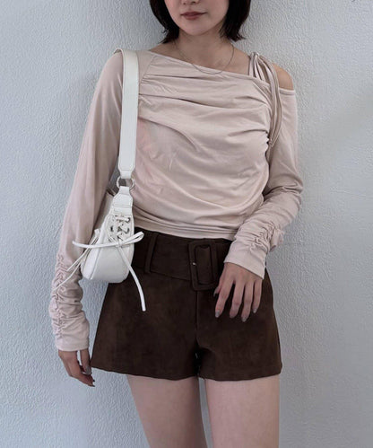 【mystic】[mline]抽繩一字肩針織衫