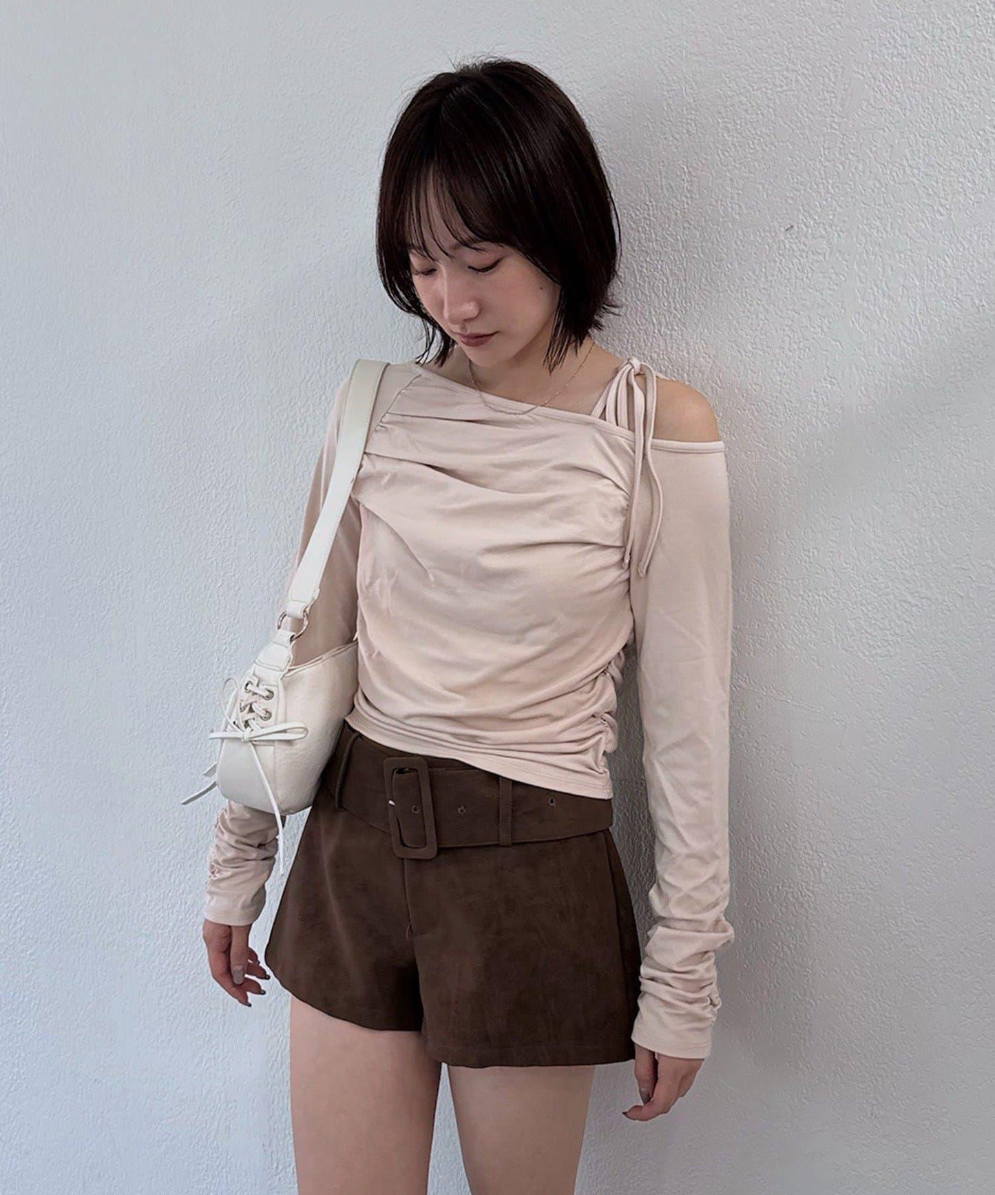 【mystic】[mline]抽繩一字肩針織衫