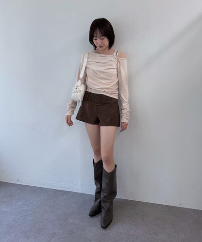 【mystic】[mline]抽繩一字肩針織衫