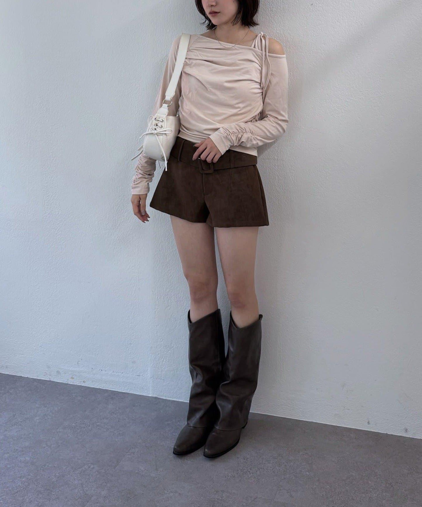 【mystic】[mline]抽繩一字肩針織衫