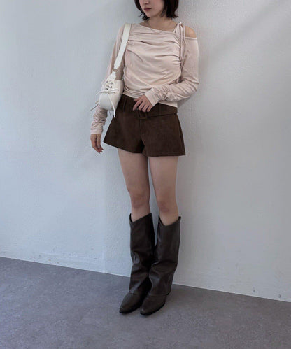 【mystic】[mline]抽繩一字肩針織衫