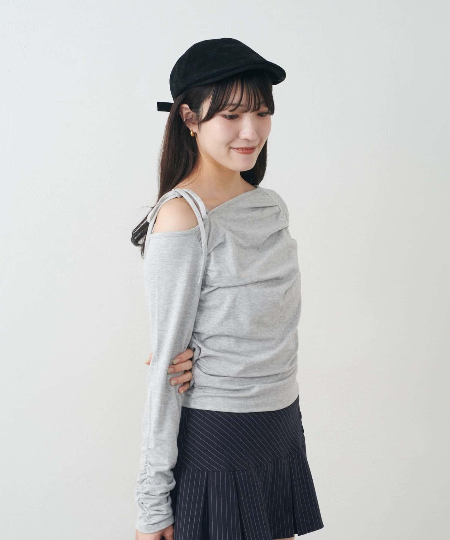 【mystic】[mline]抽繩一字肩針織衫