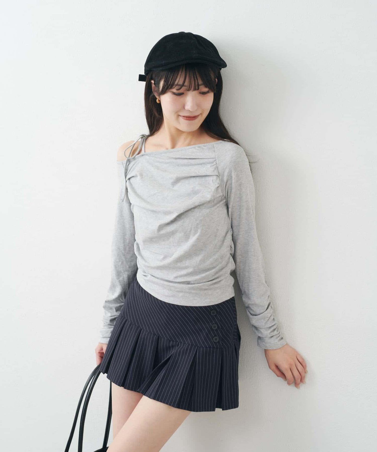 【mystic】[mline]抽繩一字肩針織衫