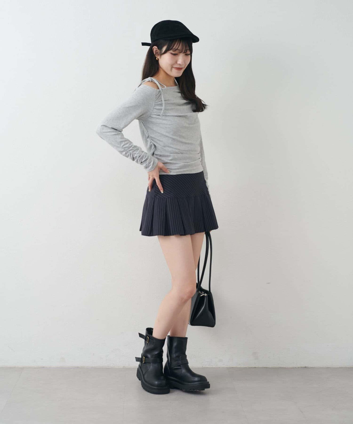 【mystic】[mline]抽繩一字肩針織衫