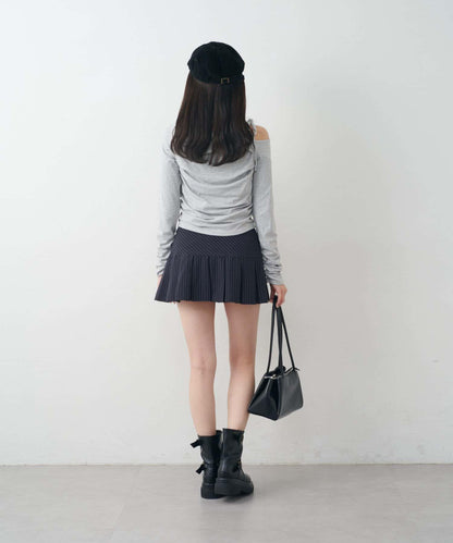 【mystic】[mline]抽繩一字肩針織衫