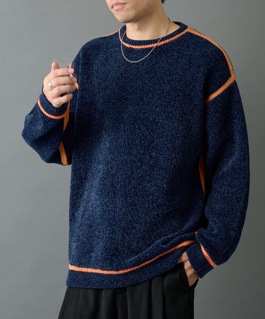 雙面提花絨線條圓領套頭衫