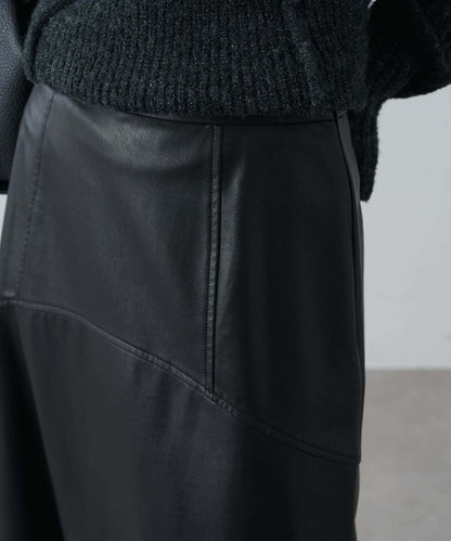 仿皮長款喇叭裙