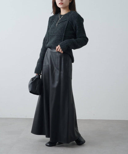 仿皮長款喇叭裙