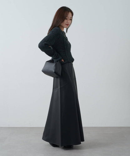 仿皮長款喇叭裙