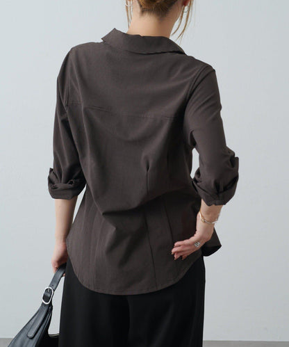 收腰褶皺設計襯衫