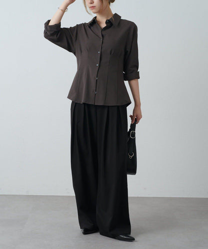 收腰褶皺設計襯衫