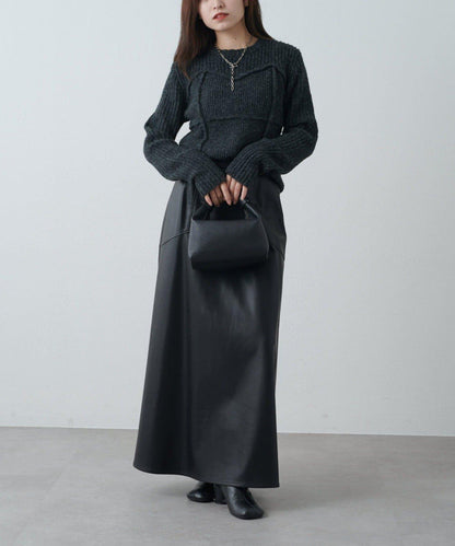 仿皮長款喇叭裙