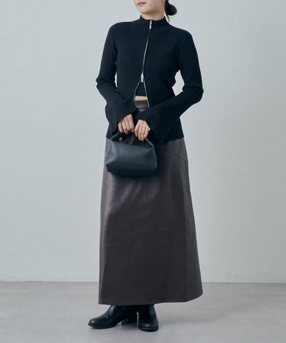 仿皮長款喇叭裙