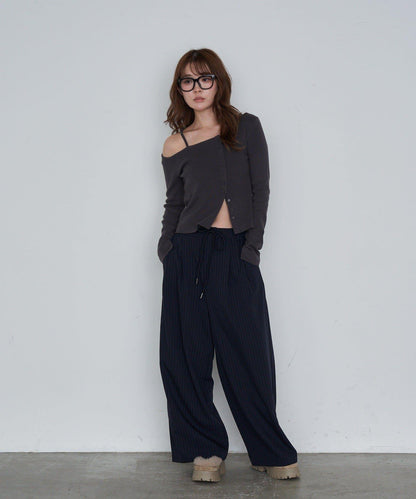 單肩前開扣羅紋針織衫