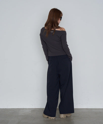 單肩前開扣羅紋針織衫